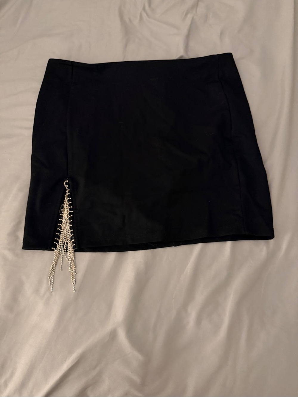 Black Mini Skirt with Silver Chain Fringe | 0XL